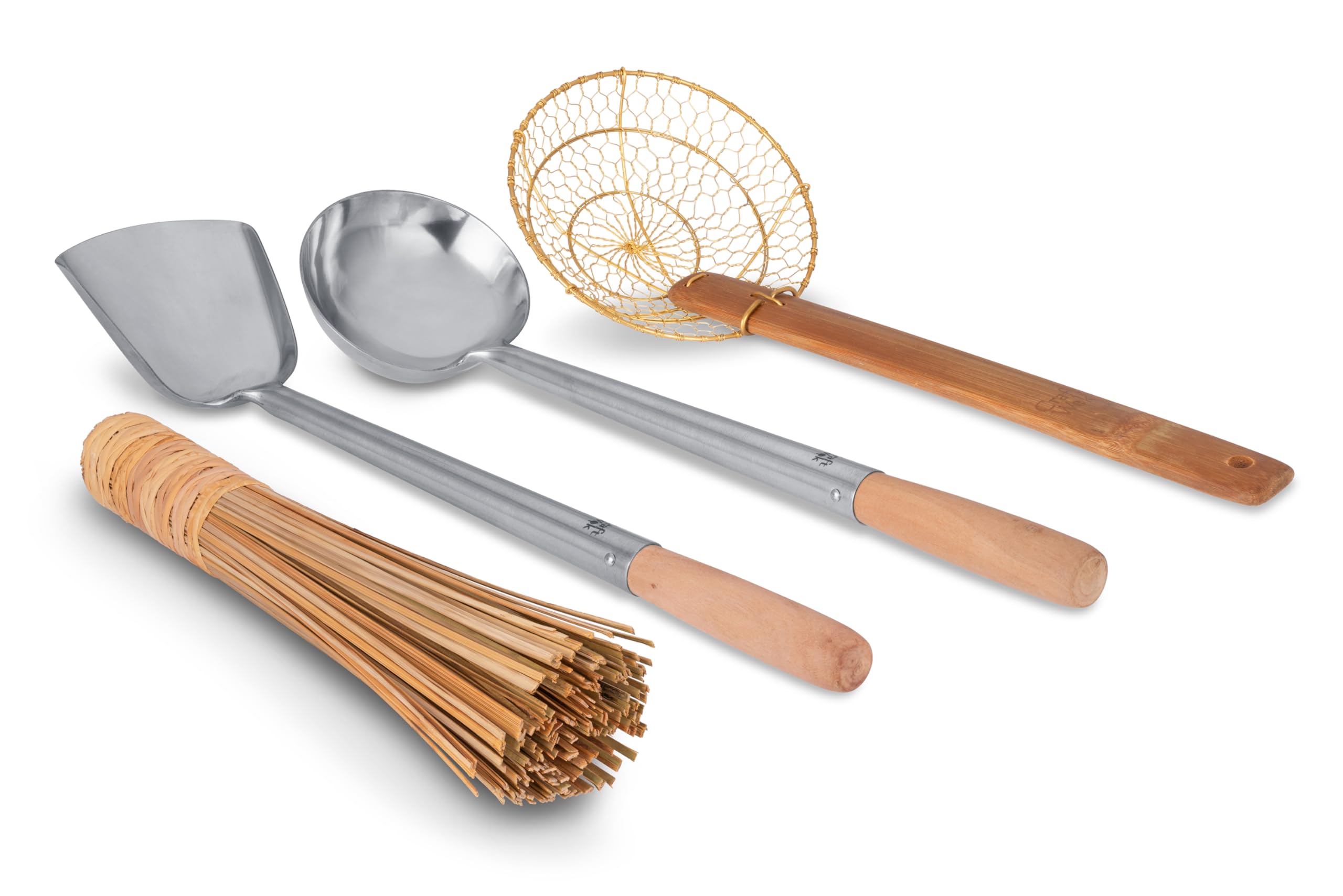 Craft Wok Tools 4-Piece Set ladle with wooden handle, ideal for easy serving.