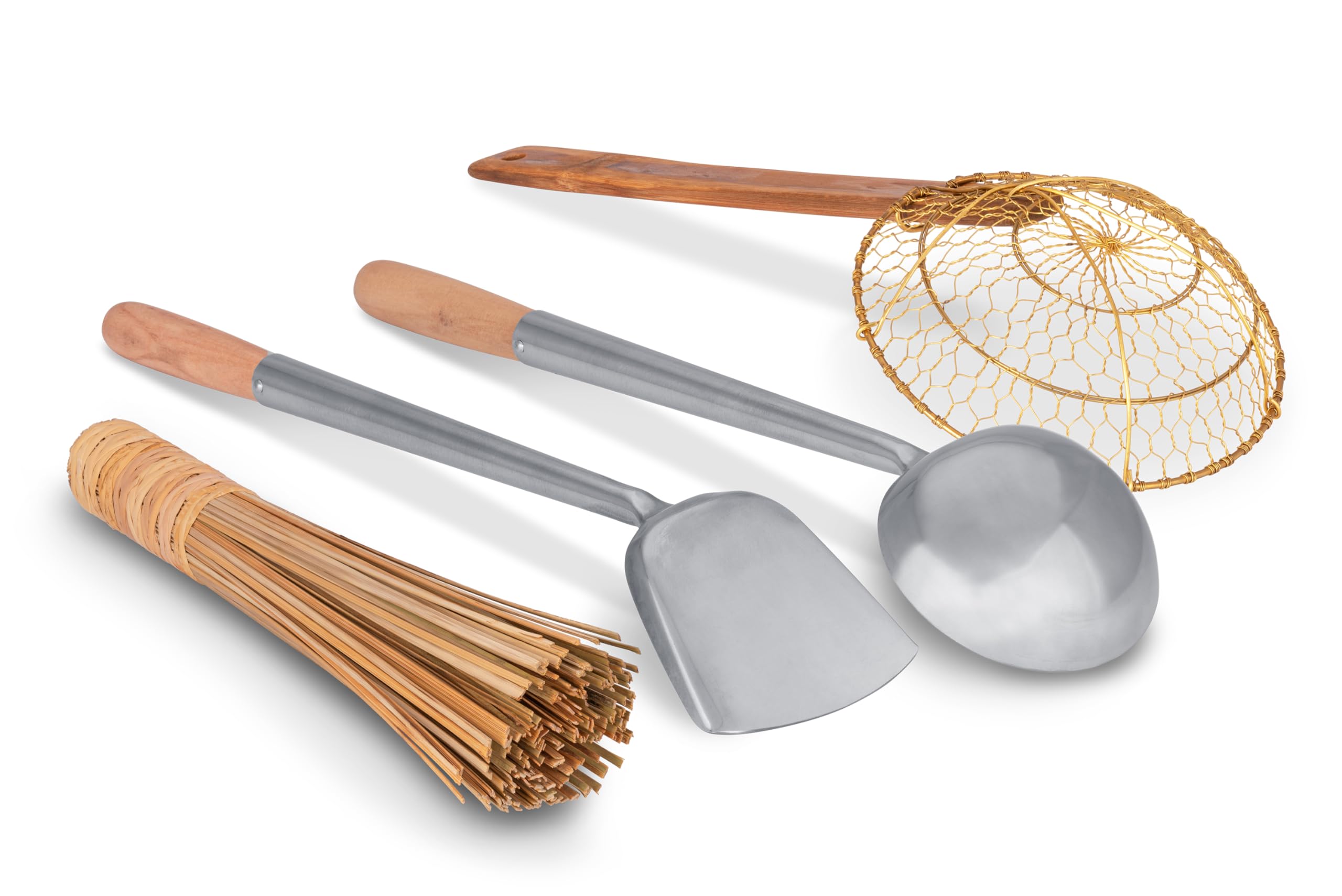 Craft Wok Tools 4-Piece Set spatula with ergonomic wooden handle for precise stir-frying.