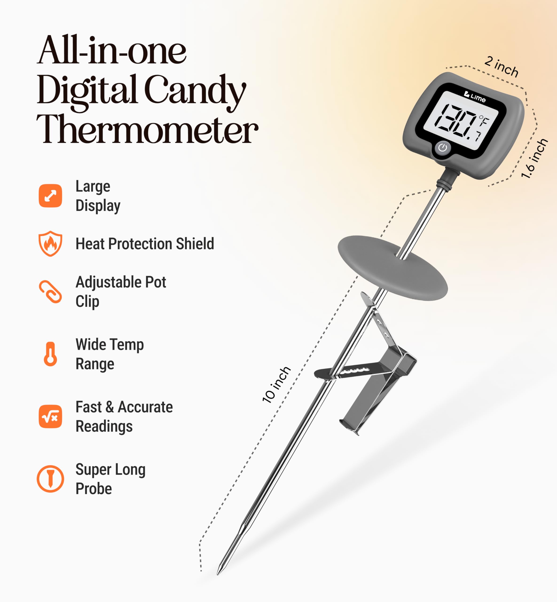 Craft911 10-inch probe thermometer in stainless steel for precise heat control.