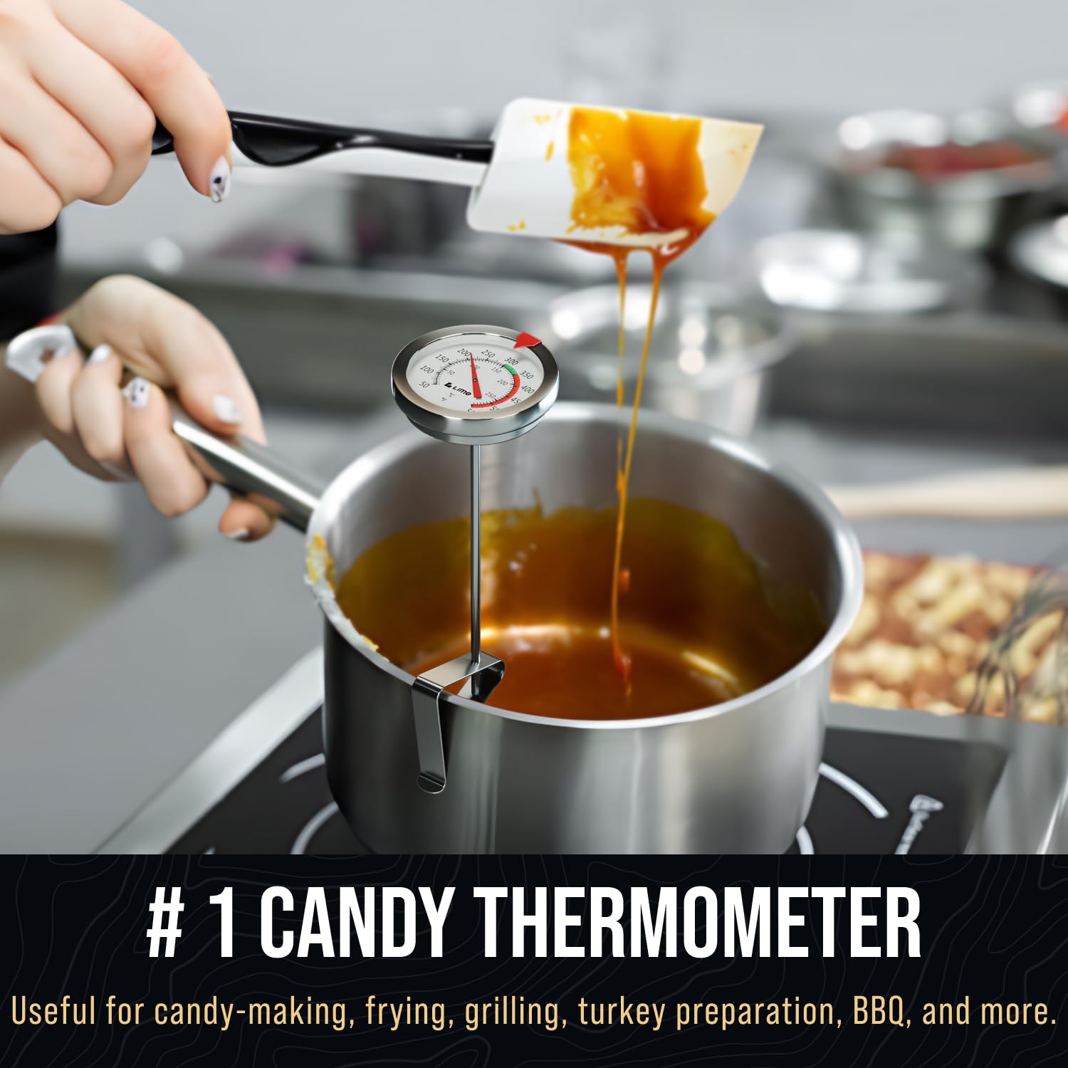 Craft911 candy thermometer with pot clip for steady, hands-free monitoring.
