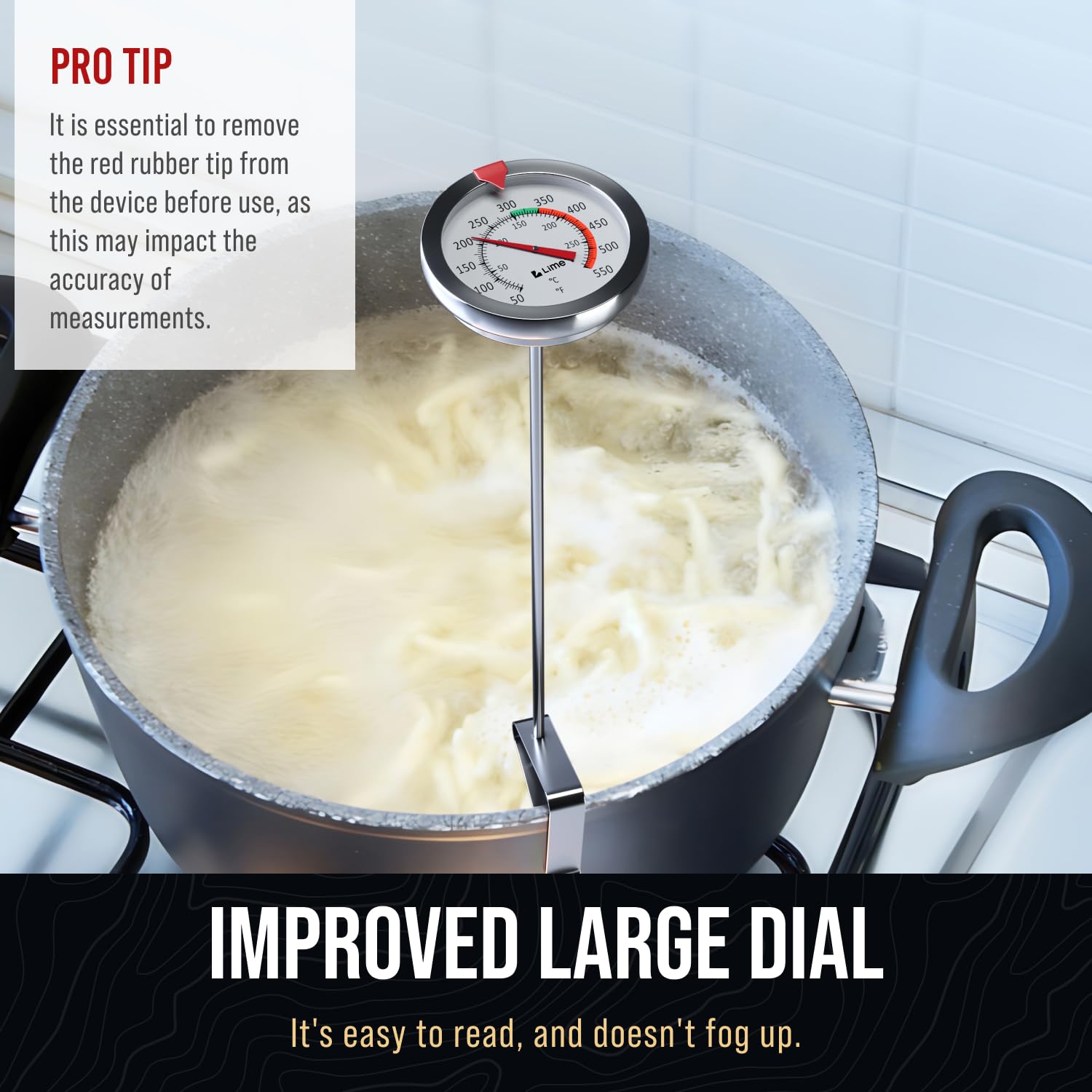 Craft911 wide-range thermometer from 50 to 550 F for versatile cooking.