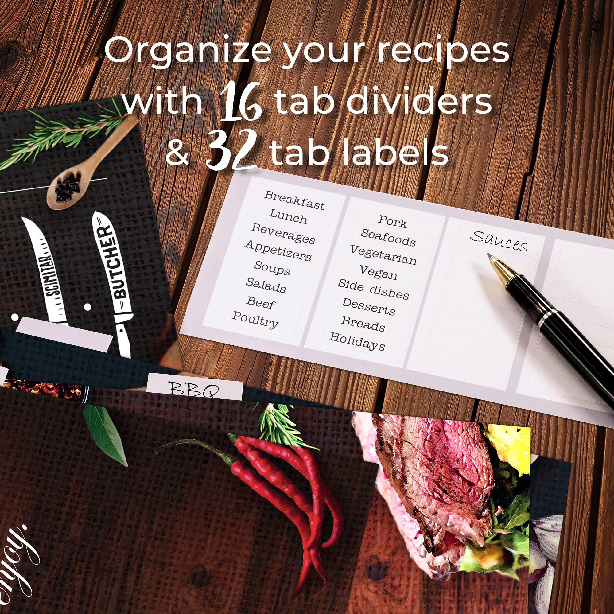 CraftSaints Recipe Binder pages and dividers organizing categories with clear tabs.