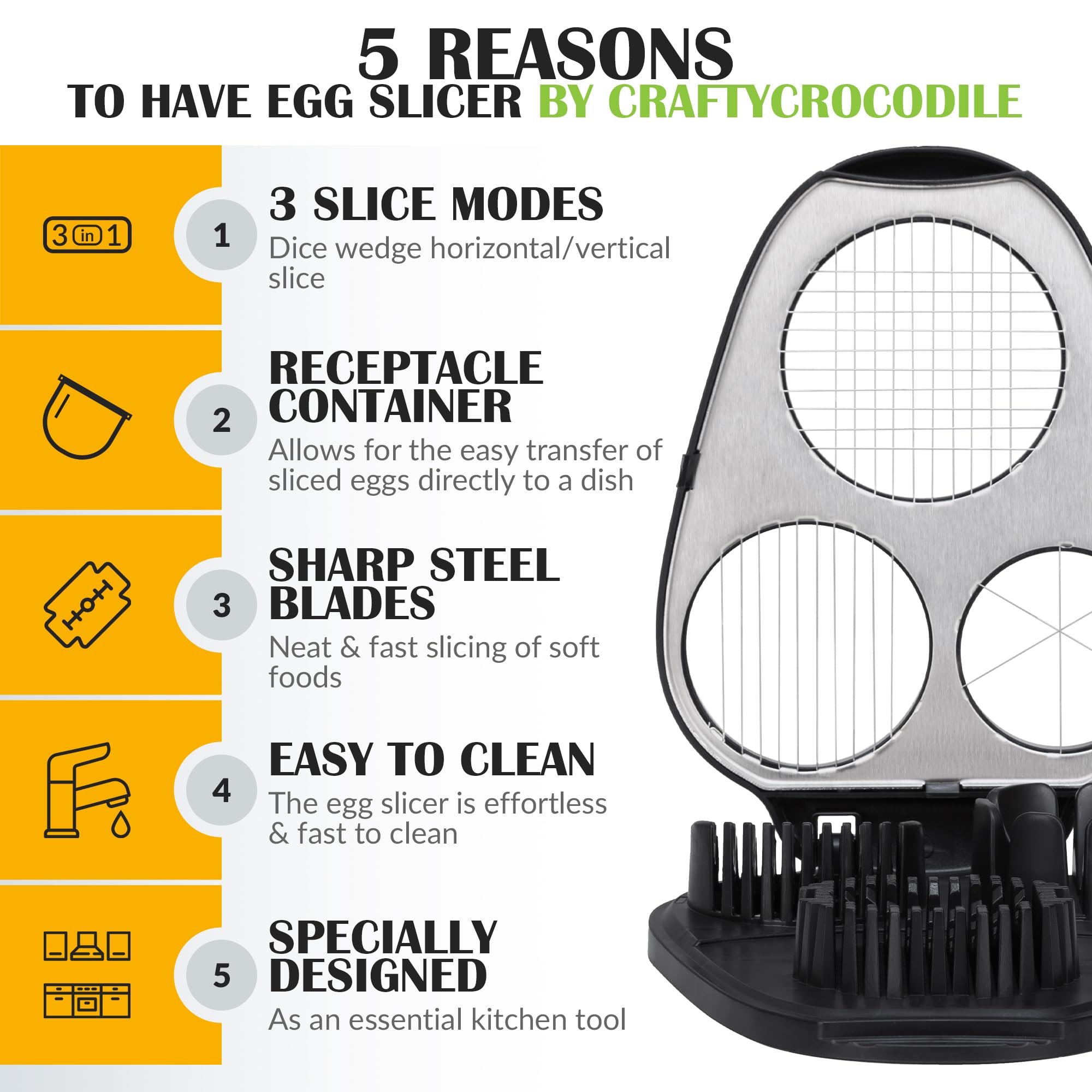 CraftyCrocodile Egg Slicer with stainless steel blades for precision