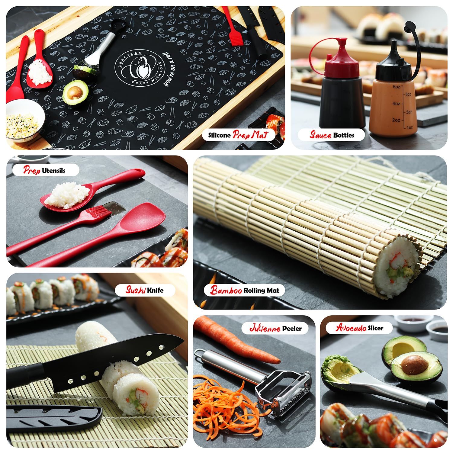 CraftZee bamboo board provides stable prep surface and stylish serving.