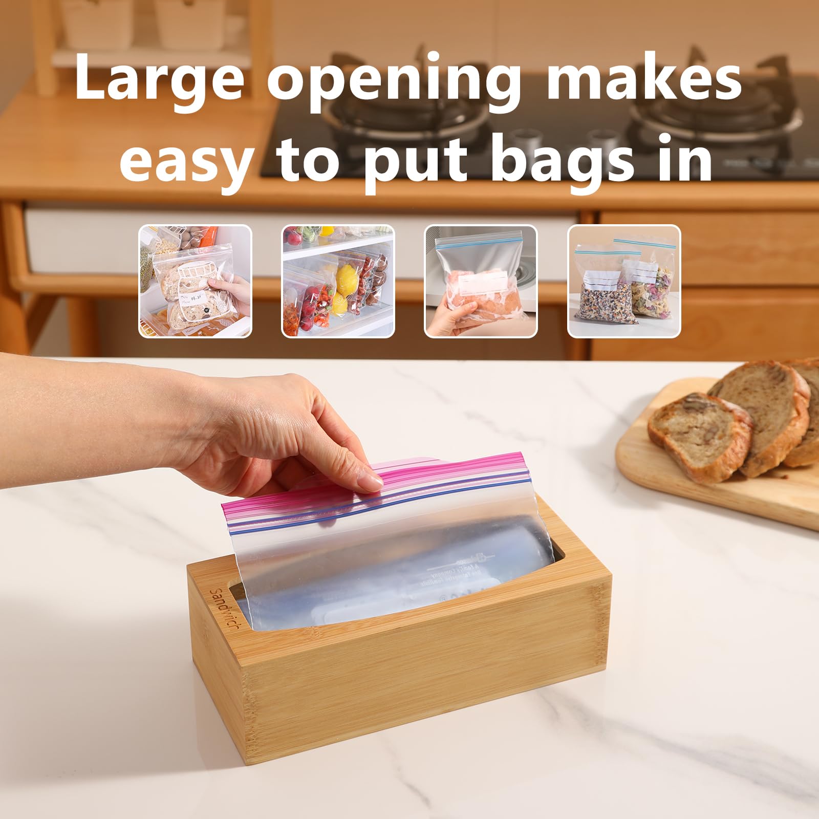 CRAKTH bamboo divider for sandwich bags keeps small items easy to reach