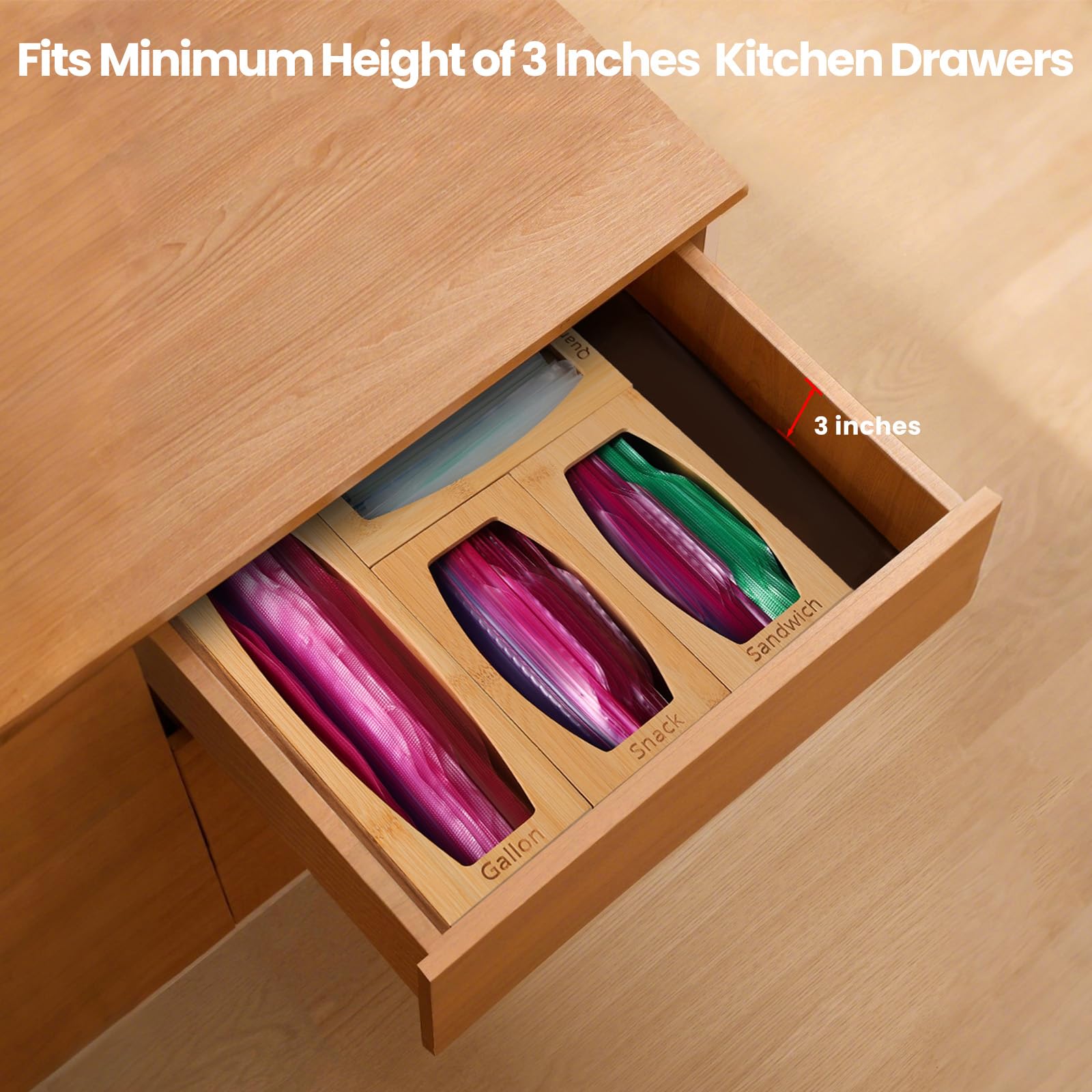 CRAKTH four-compartment bag organizer shows adjustable fit in your drawer