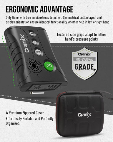 Cranix shot timer with ambidextrous controls for both hands