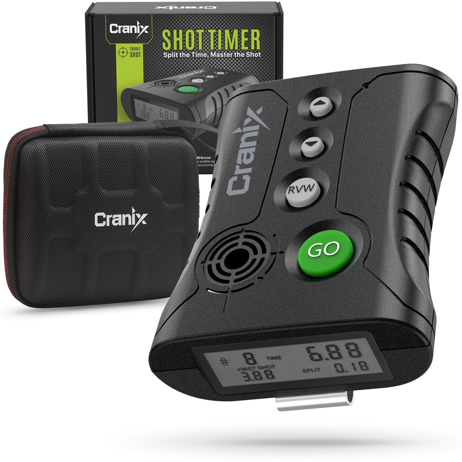 Cranix shot timer with rugged case ready for range transport