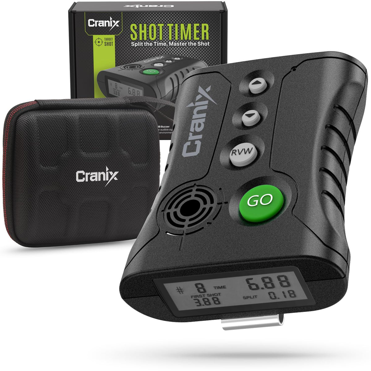 Cranix shot timer with rugged case ready for range transport