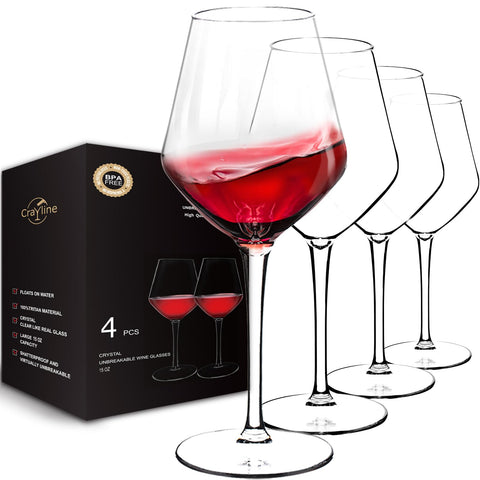 Crayline unbreakable wine glasses set of 4 with stem for outdoor use