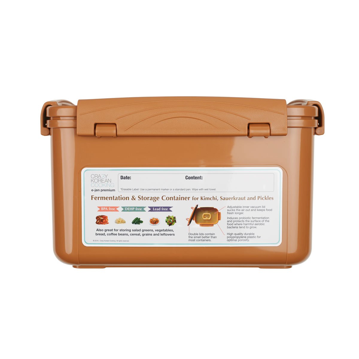 Crazy Korean Cooking Premium Kimchi Container easy-to-clean design saves time after use.