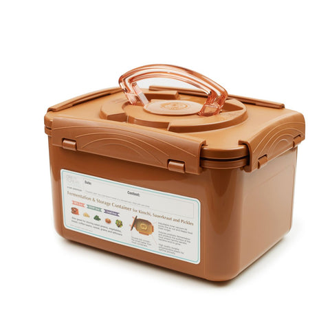 Crazy Korean Cooking Premium Kimchi Container inner vacuum lid minimizes air for longer freshness.
