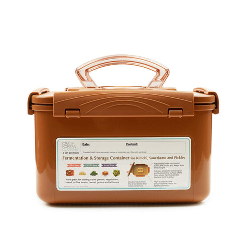 Crazy Korean Cooking Premium Kimchi Container outer sandy brown enhances display and fermentation readiness.