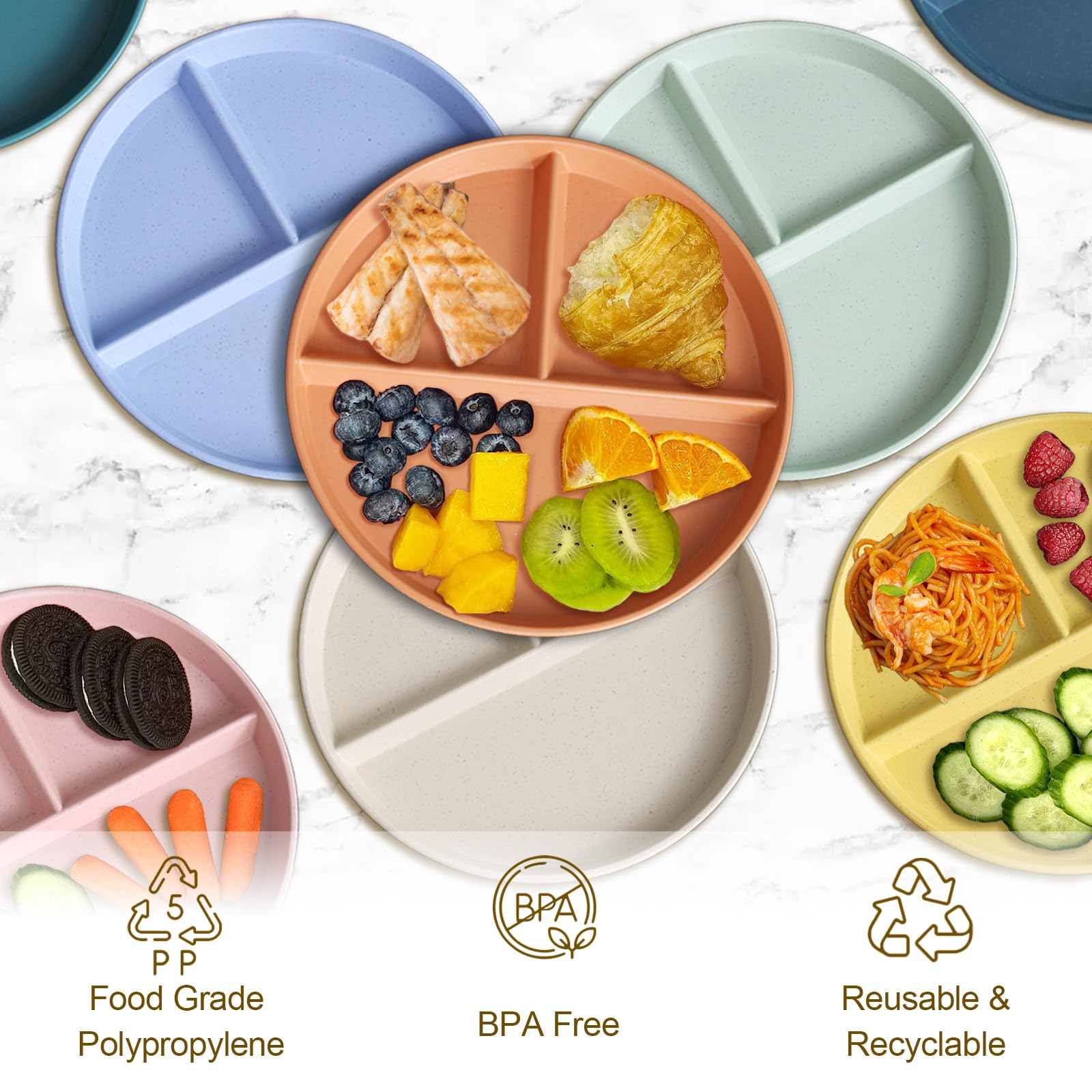 CrazyTerra divided plate yellow emphasizes easy heating in the microwave for quick meals.