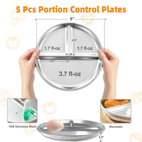 CrazyTerra unbreakable stainless steel plate with rounded edges for safe mealtimes