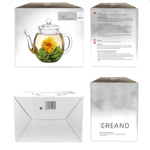 Creano glass teapot ready for blooming tea infusion