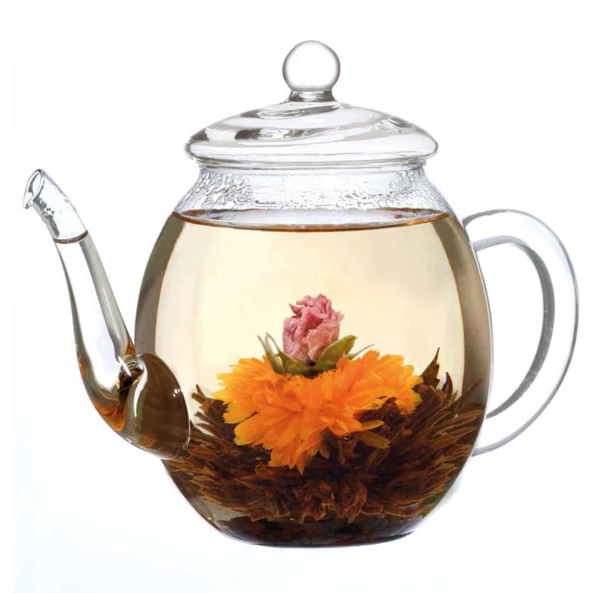 Creano glass teapot with stainless steel strainer for blooming teas