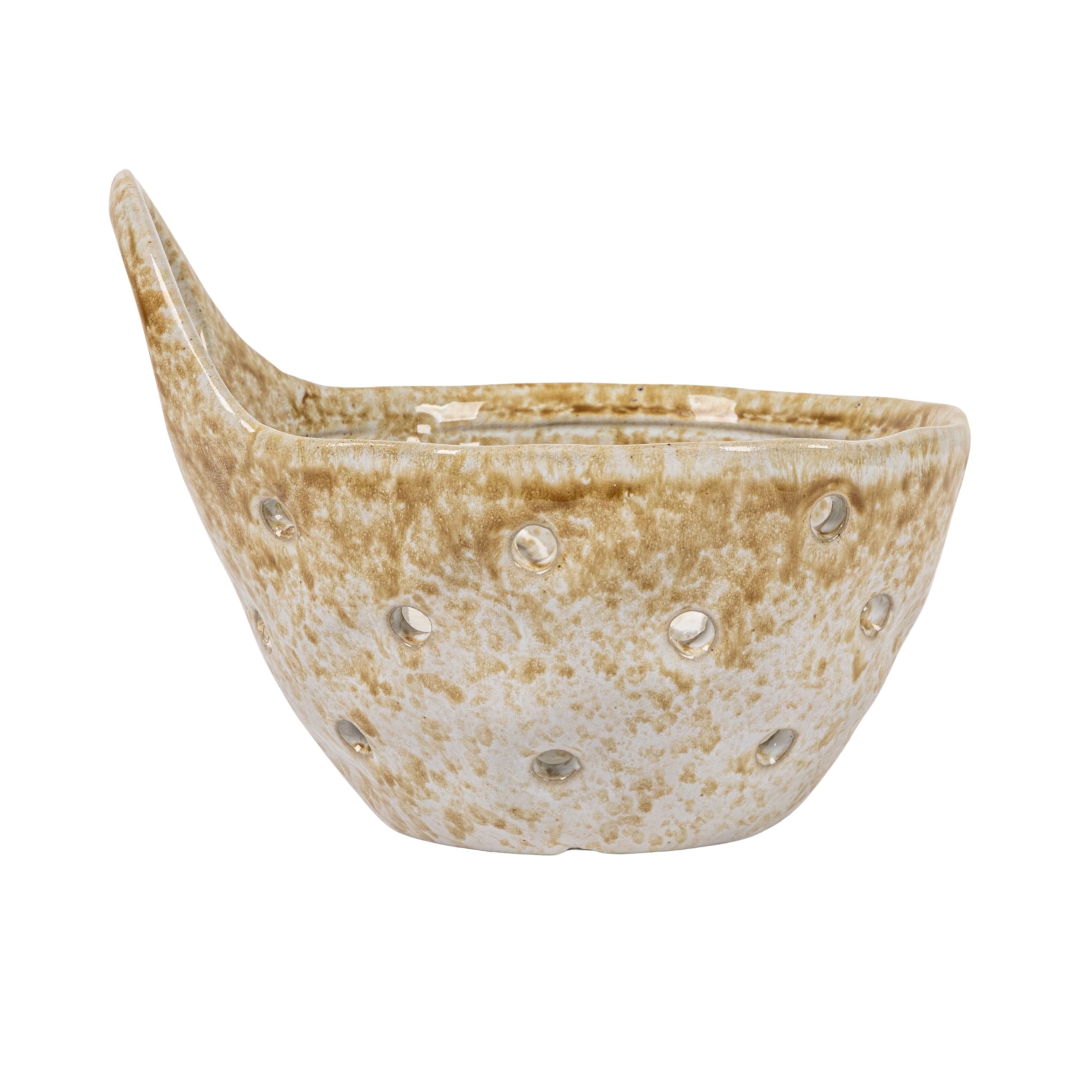 Creative Co-Op close-up of beige glaze texture on stoneware colander
