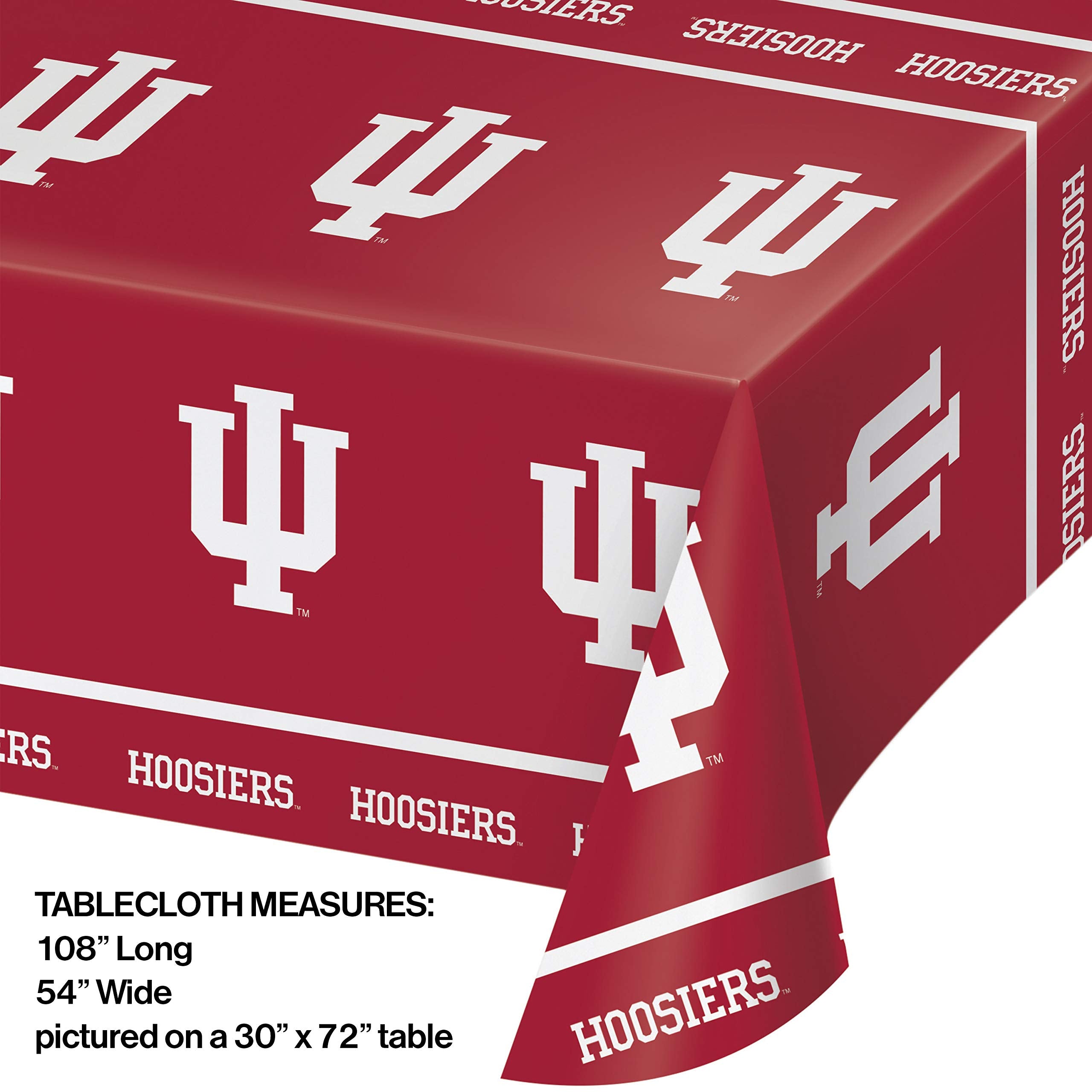 Creative Converting Indiana University tablecloth design close-up showing cream and crimson pattern