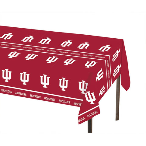 Creative Converting 724924 Indiana University tablecloth on a game-day table