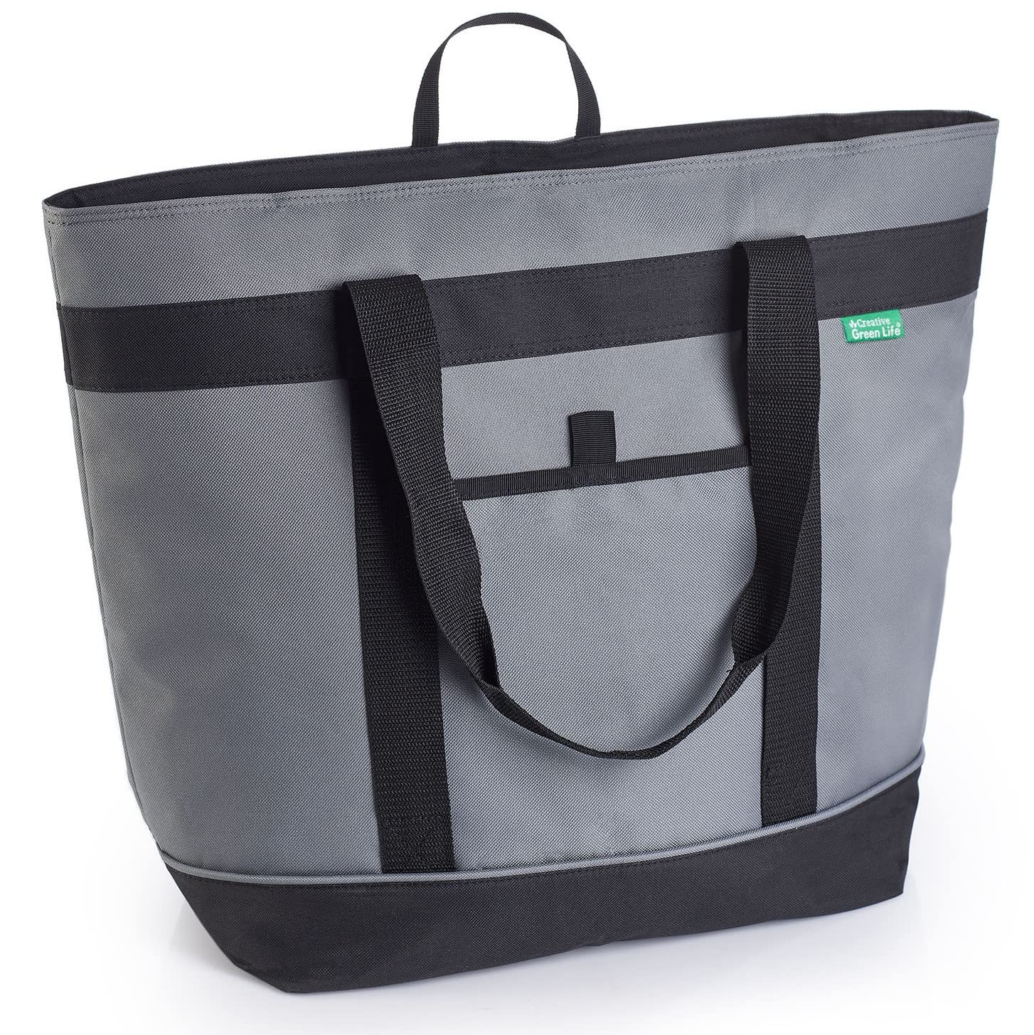 Creative Green Life Jumbo Insulated Cooler Bag gray, front view, keeps drinks cold for beach days.