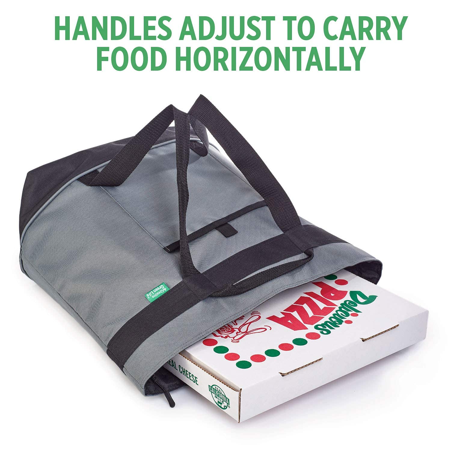 Creative Green Life Jumbo Insulated Cooler Bag gray, top-down shot for hot meals transport.