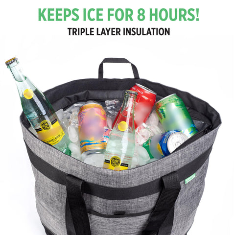 Creative Green Life Jumbo Insulated Cooler Bag Charcoal collapsible design stores easily.