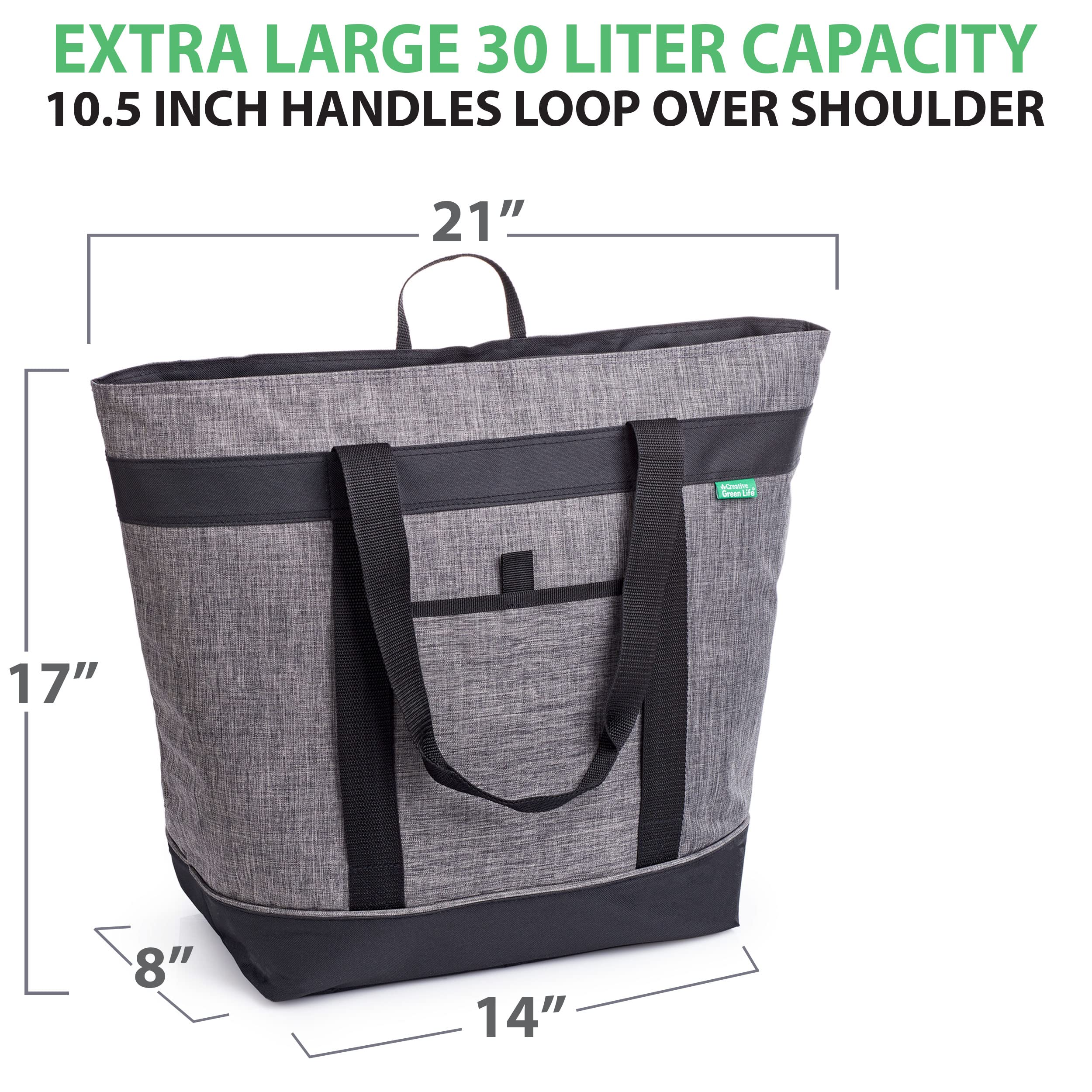 Creative Green Life Jumbo Insulated Cooler Bag Charcoal keeps hot foods warm during travel.