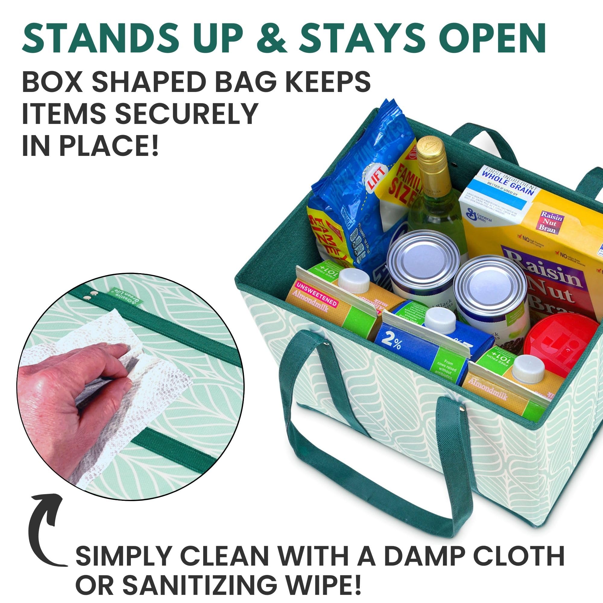 Creative Green Life large tote bags fold flat for compact storage.