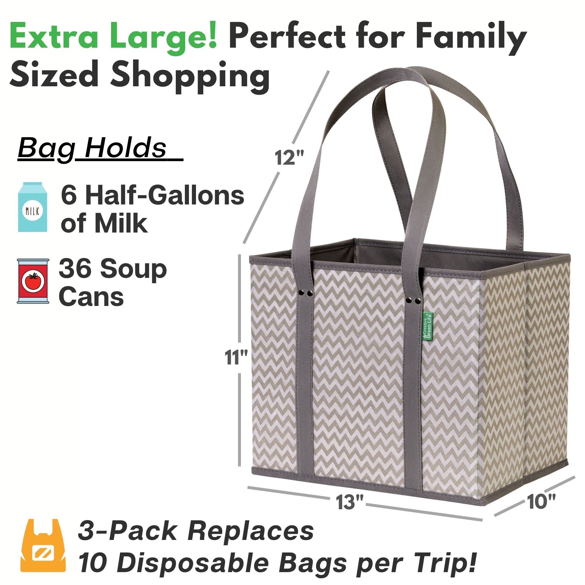 Creative Green Life bags fold flat for compact storage.
