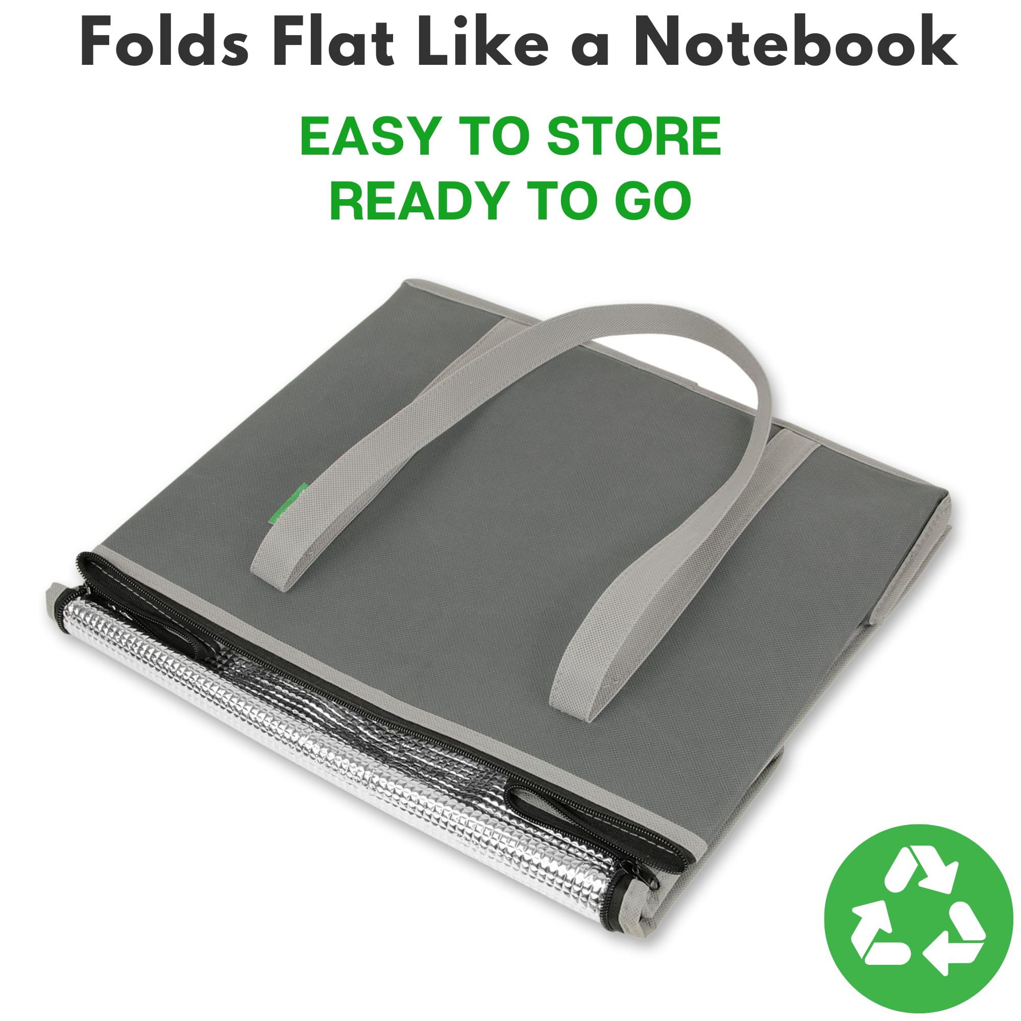 Creative Green Life XL insulated bag folds flat for compact storage.