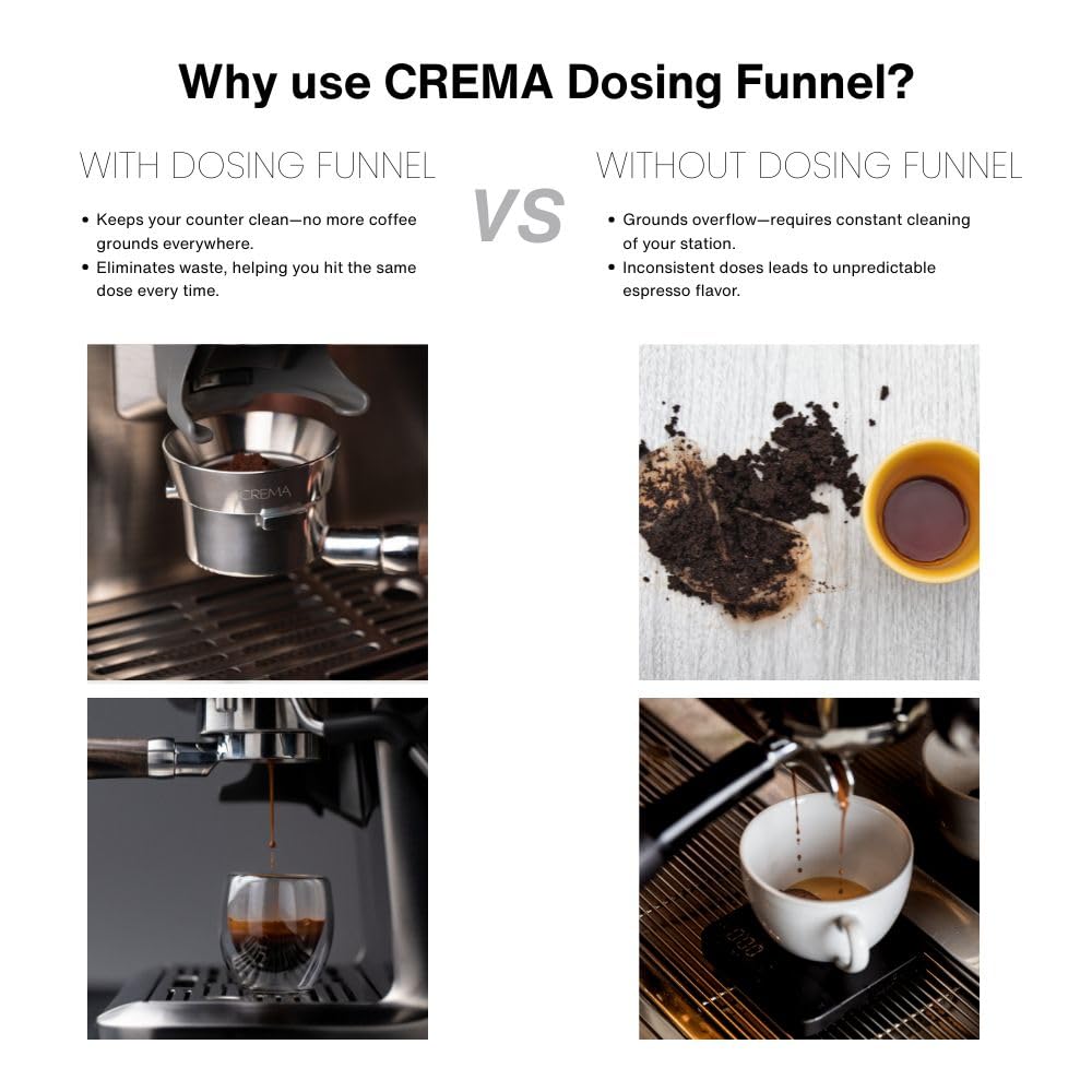 Crema 54mm dosing funnel compatible with Oracle espresso machines.