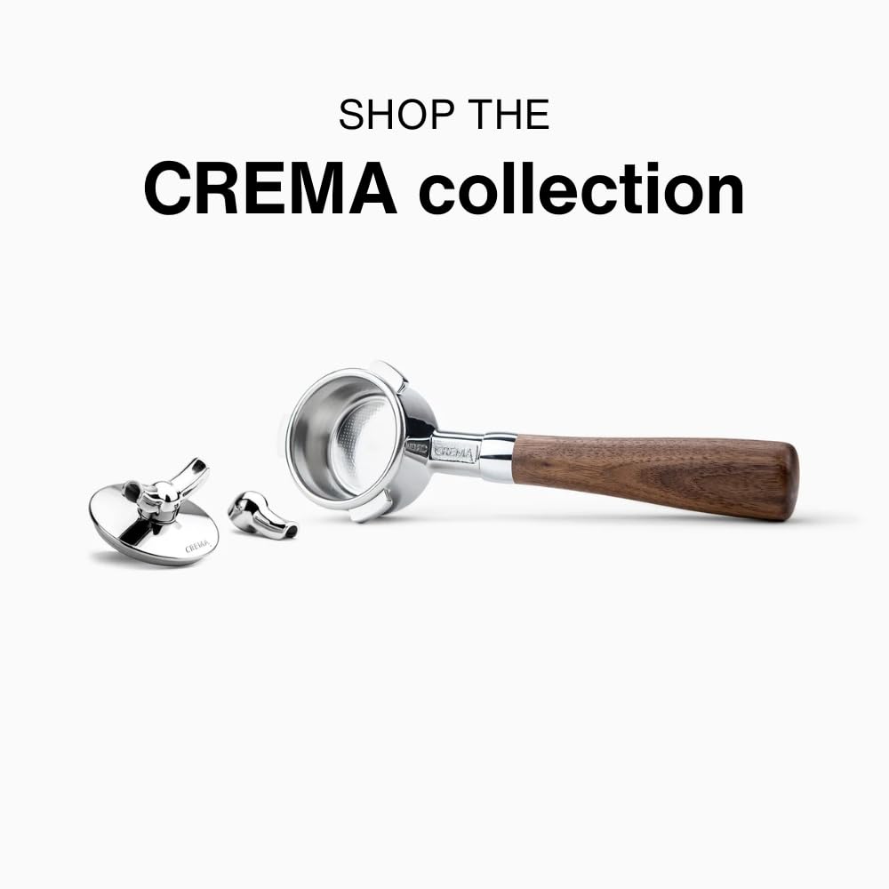 Crema 54mm bottomless portafilter helps identify channeling for crema consistency