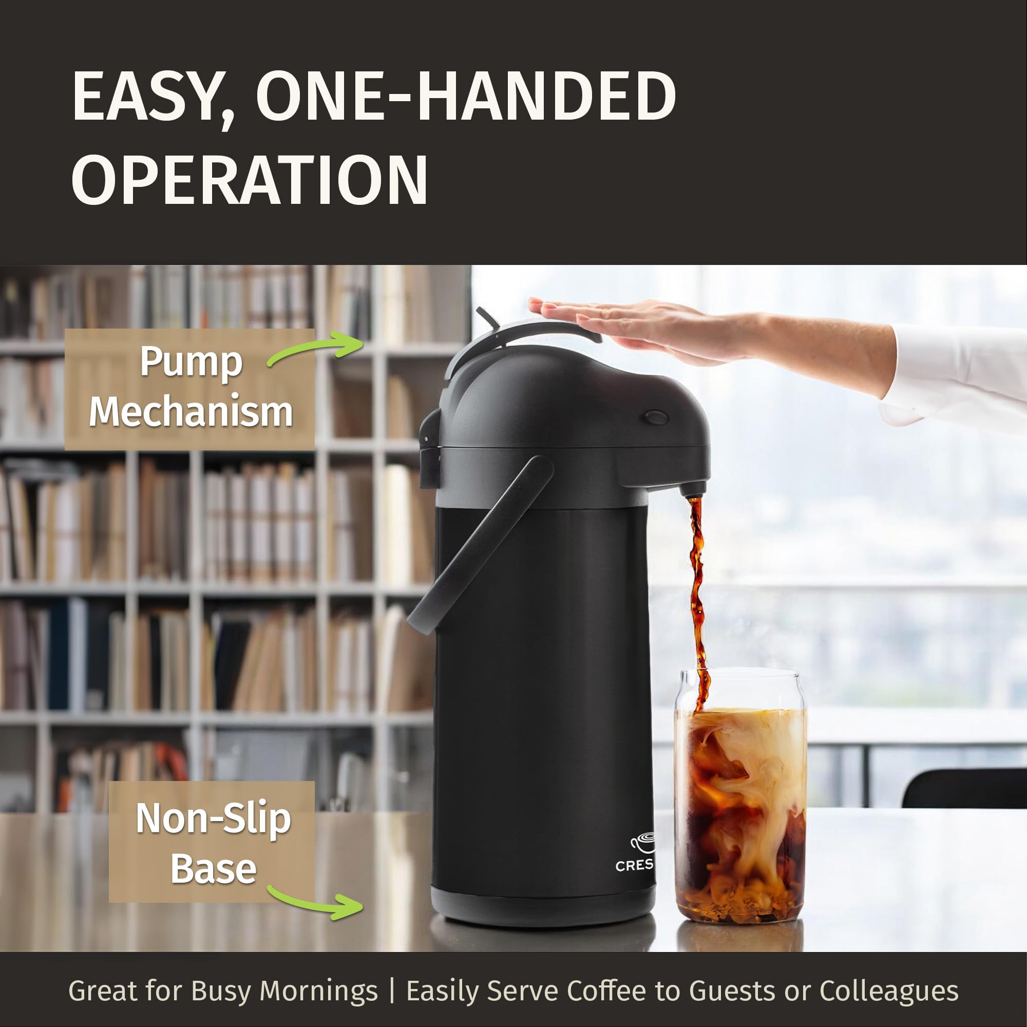 Cresimo airpot matte black finish close-up, durable design
