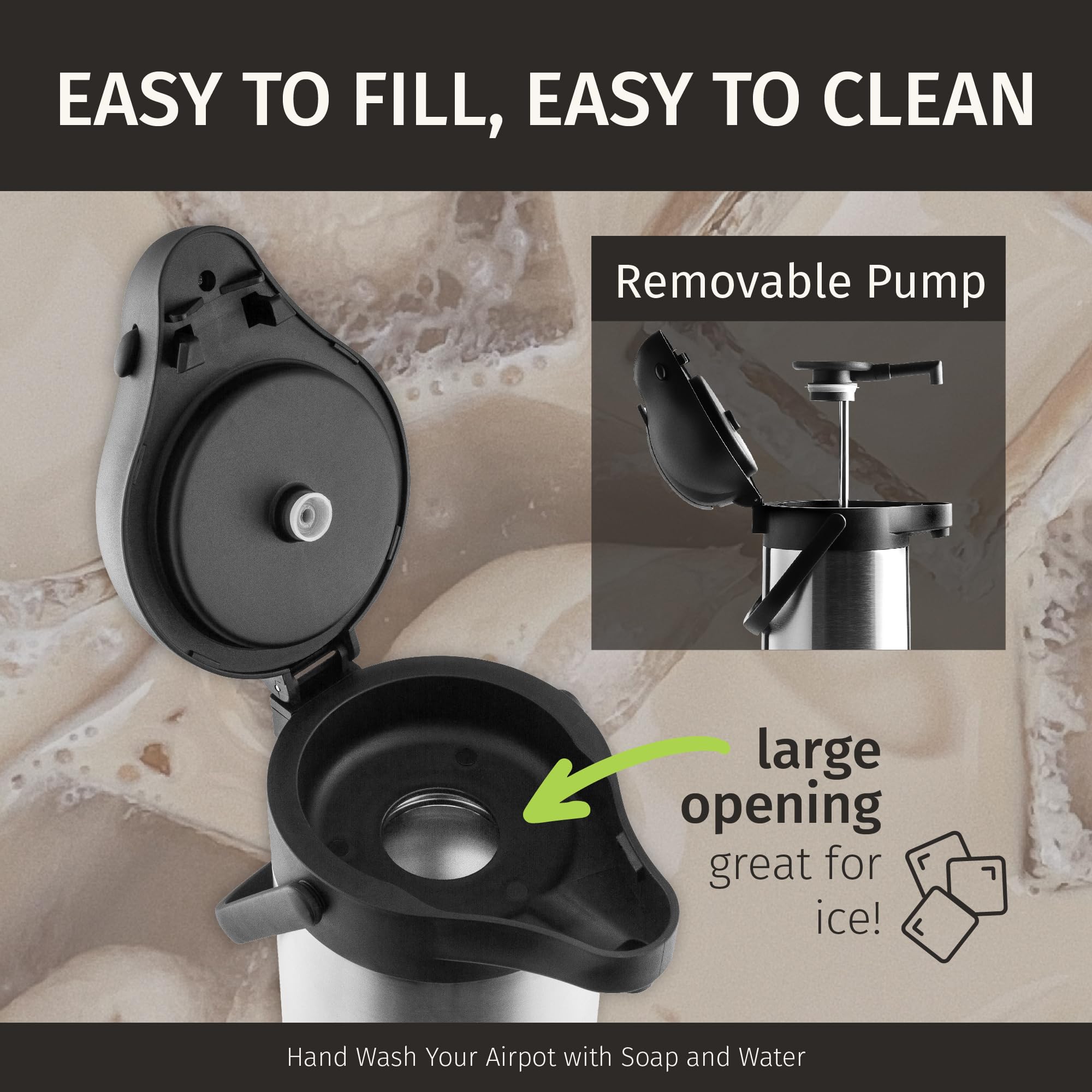 Cresimo pump-action lever delivers precise pours with minimal spills.
