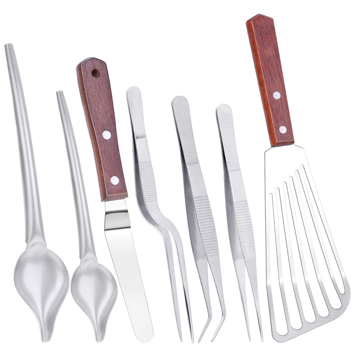 Cridoz 7-Piece plating tools set with tweezers and spatulas for precise food decoration