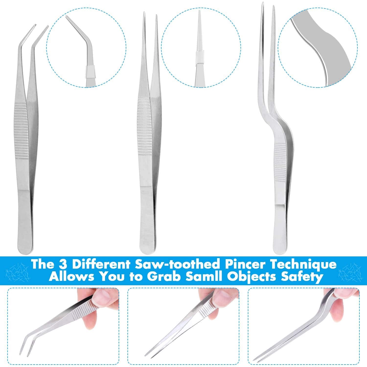 Cridoz precision tweezers with serrated tips for accurate garnish placement