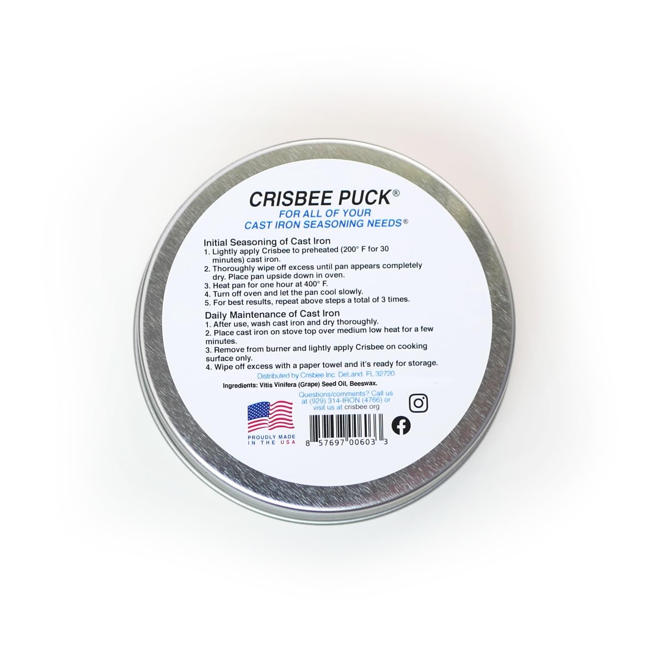Crisbee Puck cast iron pan closeup shows even coating and ready-to-season look