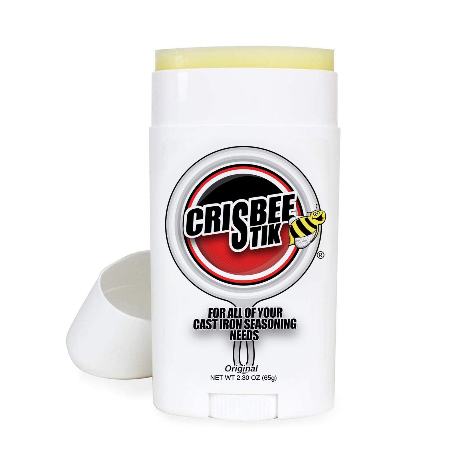 Crisbee Stik bottle pour illustrating easy seasoning for cast iron