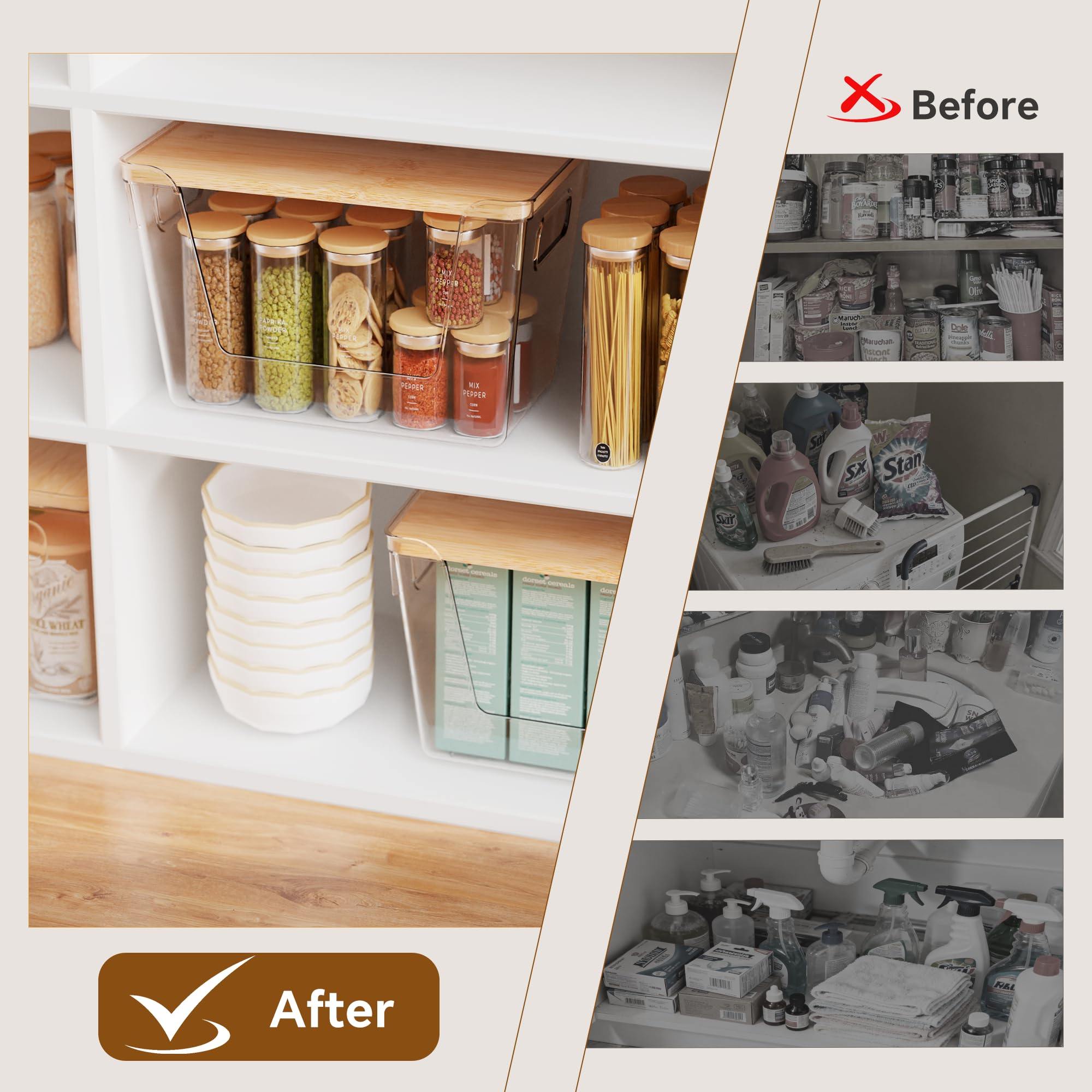 Criusia stackable design saves vertical space in cabinets.