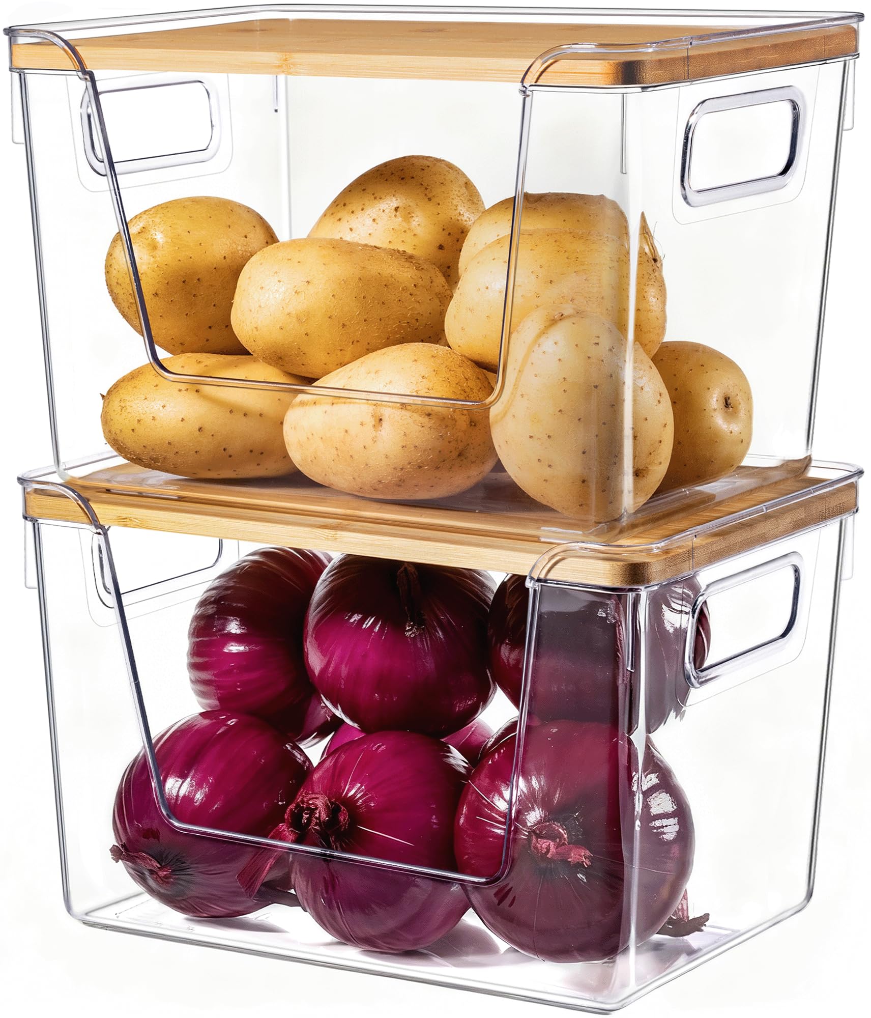 Criusia pantry organizer with bamboo lid offers clear visibility and easy access.