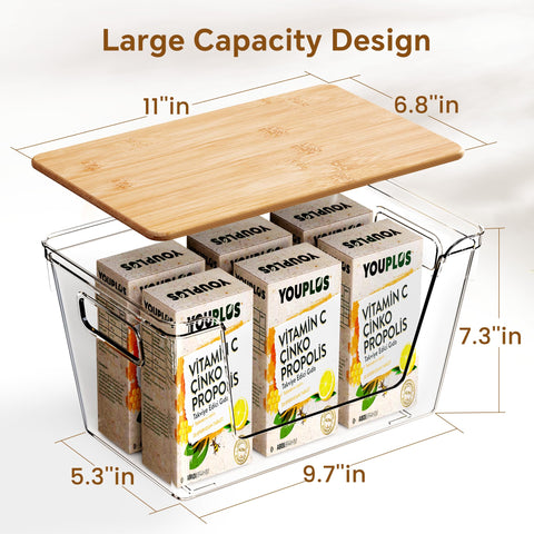 Criusia stackable pantry bin with wide opening enables quick grabbing.