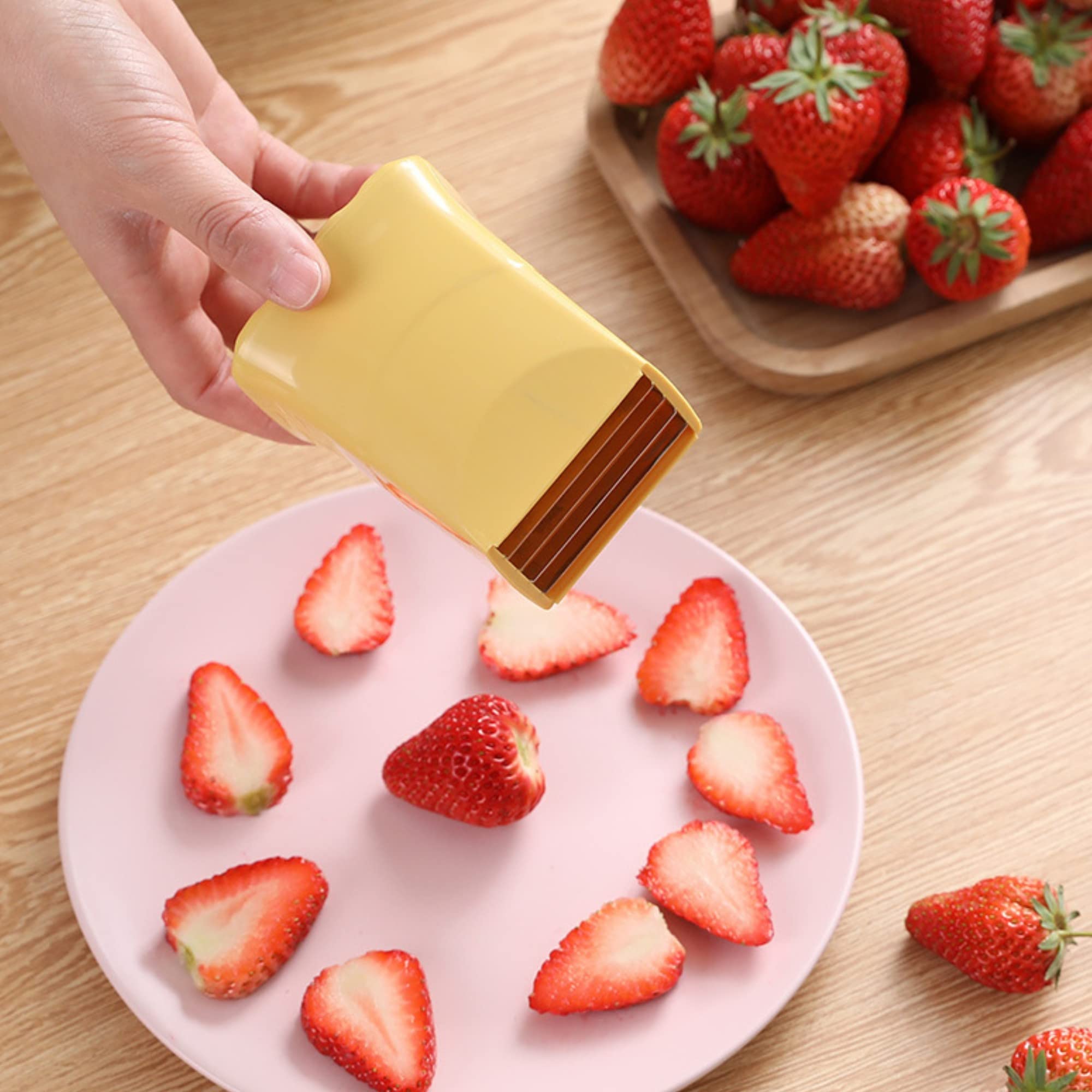 CRIVERY strawberry slicer creating clean, even strawberry cuts