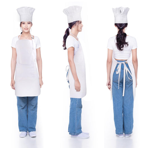 CRJHNS white apron close-up highlighting adjustable buckle for length.