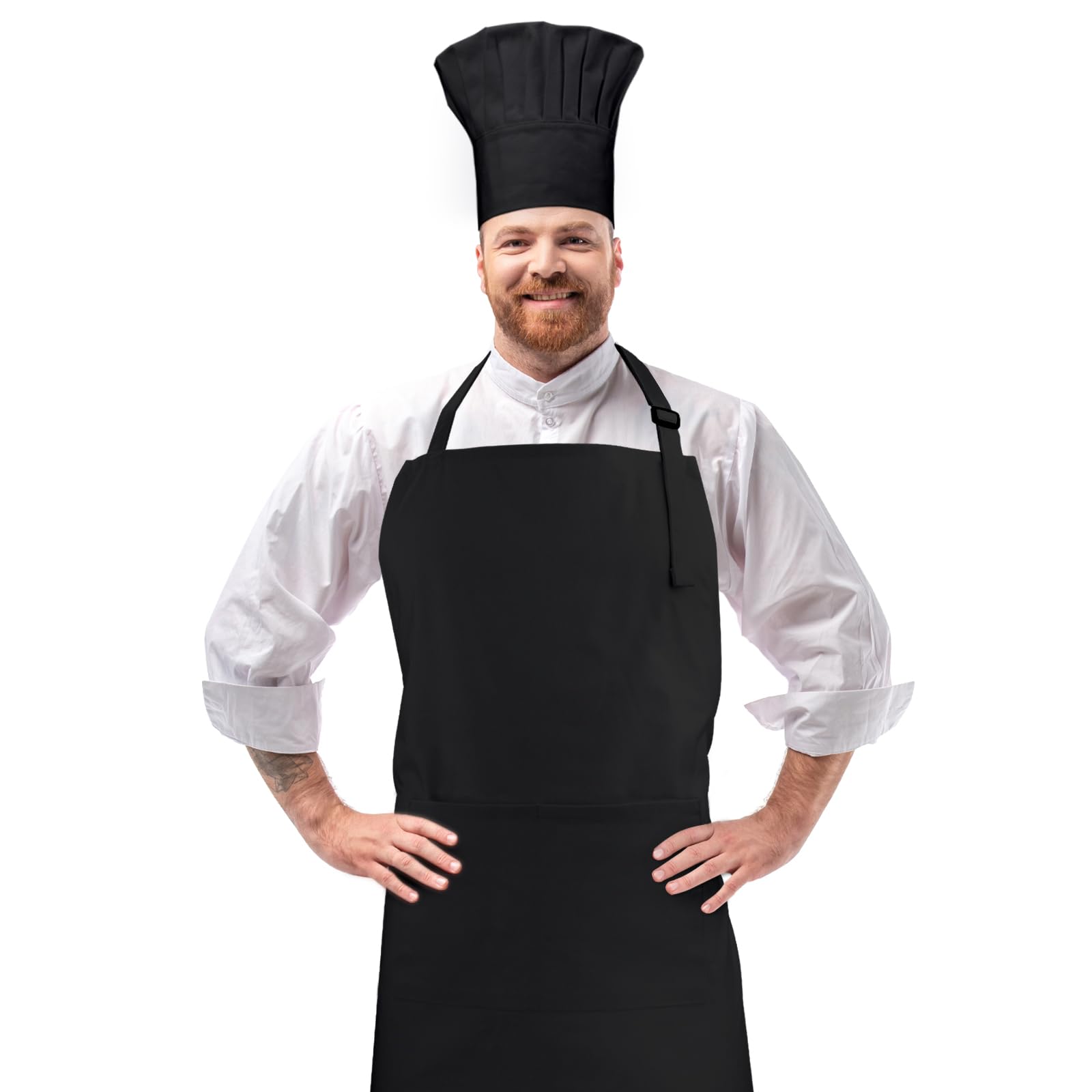 CRJHNS chef apron and hat set front view showing durable cotton fabric for daily use