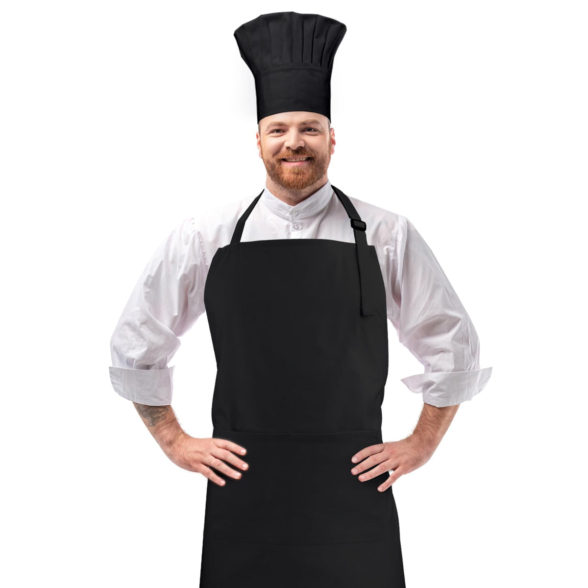 CRJHNS chef apron and hat set front view showing durable cotton fabric for daily use