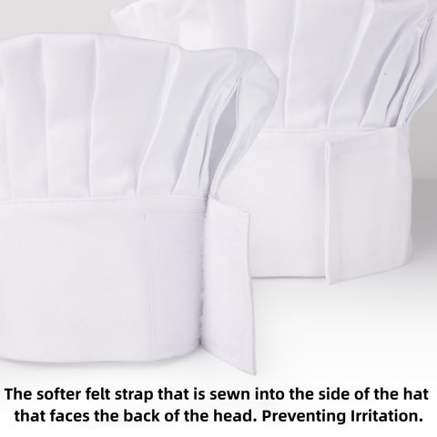 CRJHNS chef hat close-up showing hook-and-loop adjustment for secure fit.