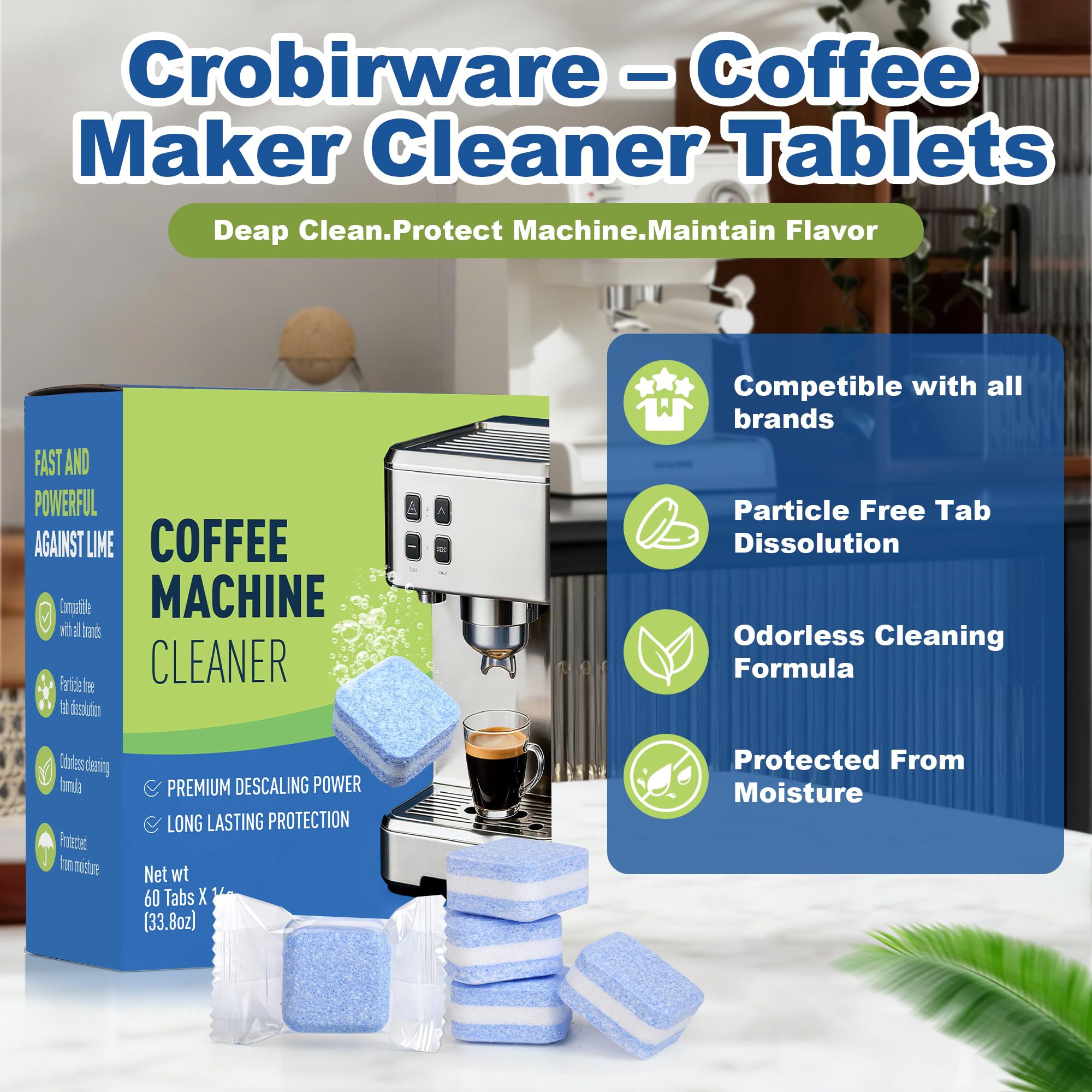 Crobirware Coffee Cleaner & Descaler Tablets (60 Count) – Universal De ...