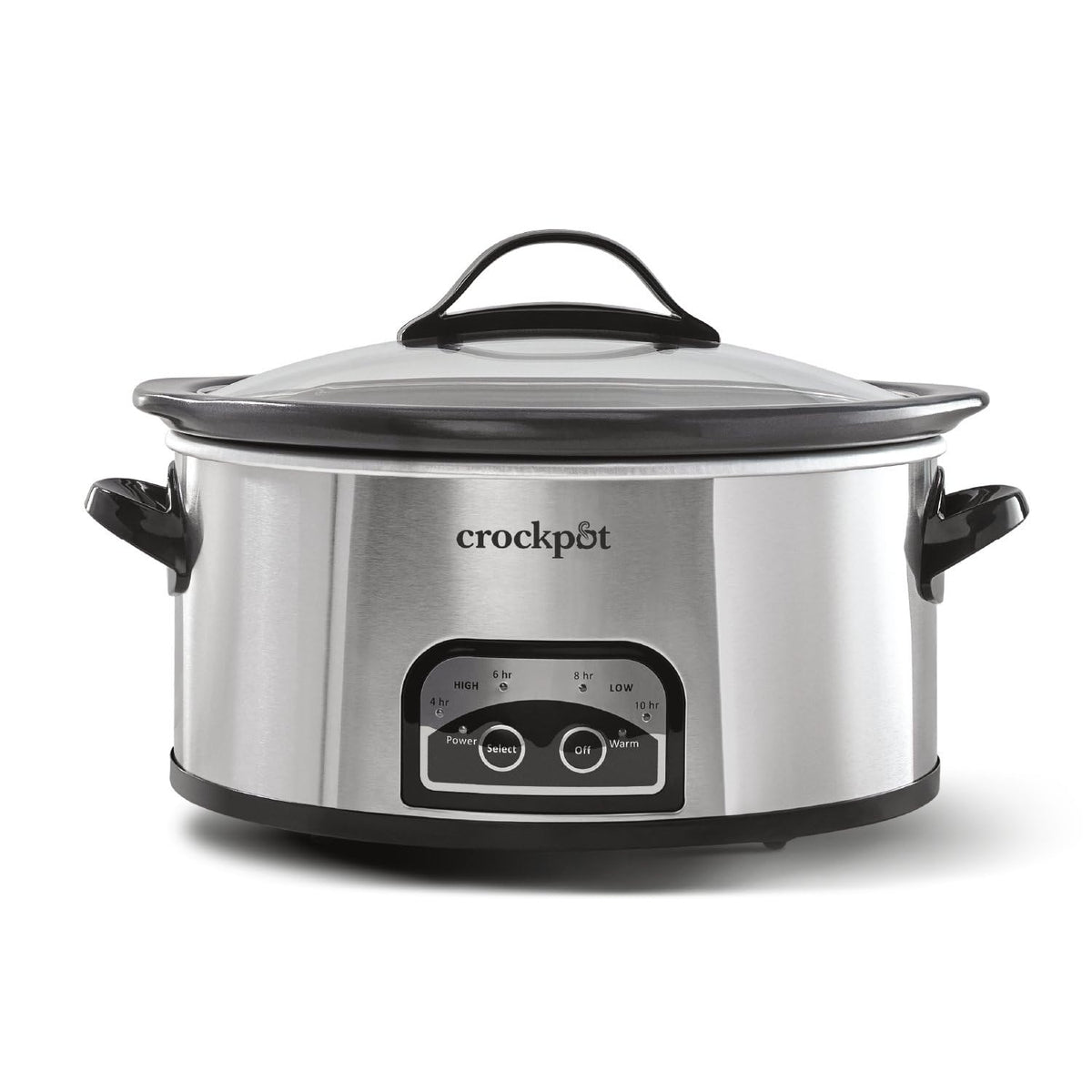 Crock-Pot 6-Quart slow cooker front view, spacious for family meals.