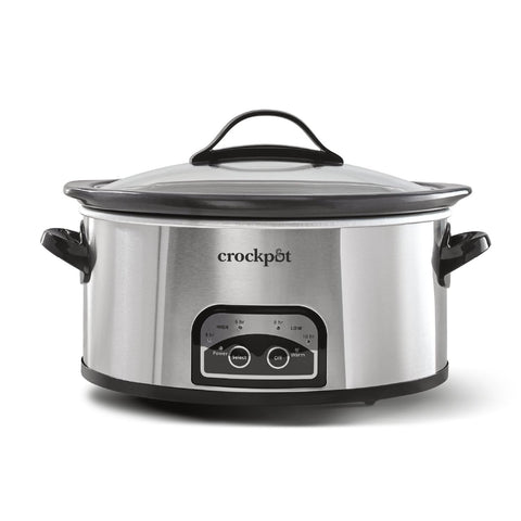 Crock-Pot 6-Quart slow cooker front view, spacious for family meals.